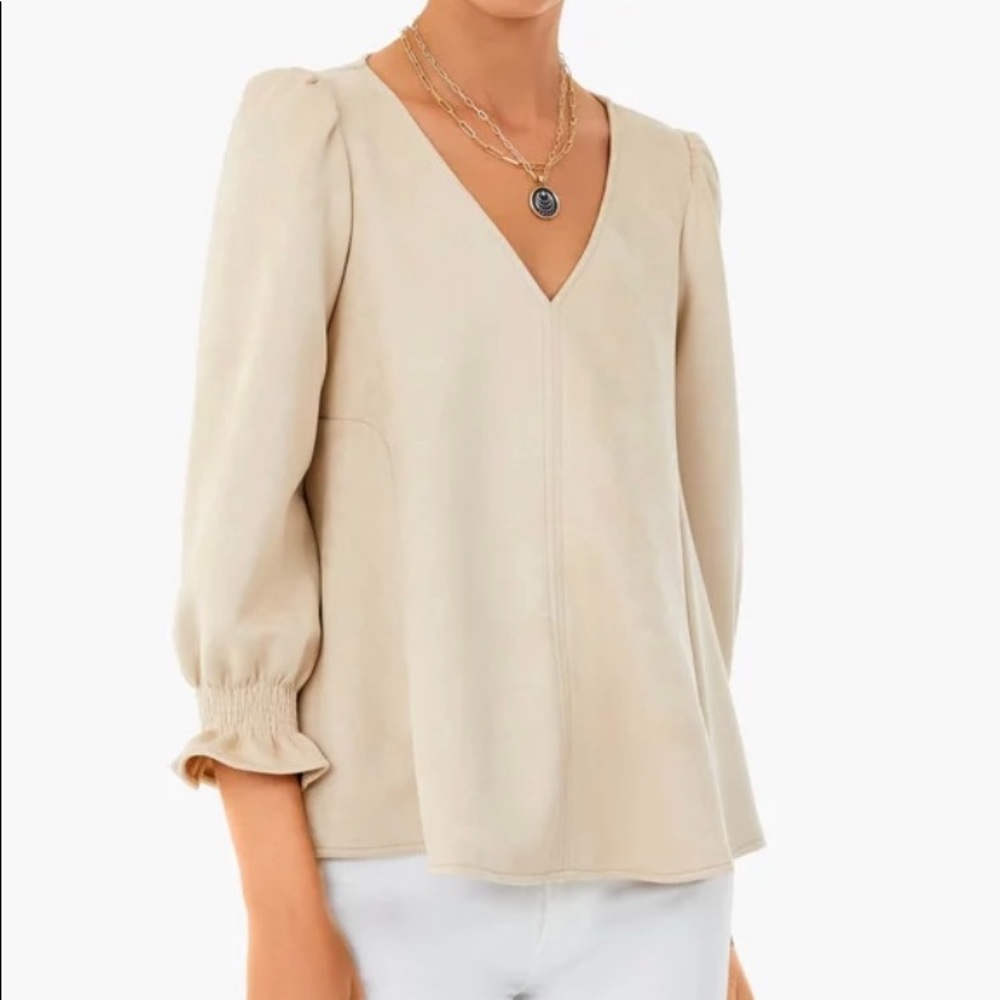 Tuckernuck Cream V-Neck Puff-Sleeve Blouse